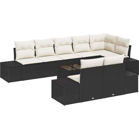 Garden Sofa Set with Cushion 9 pcs Black and Cream Poly Rattan vidaXL