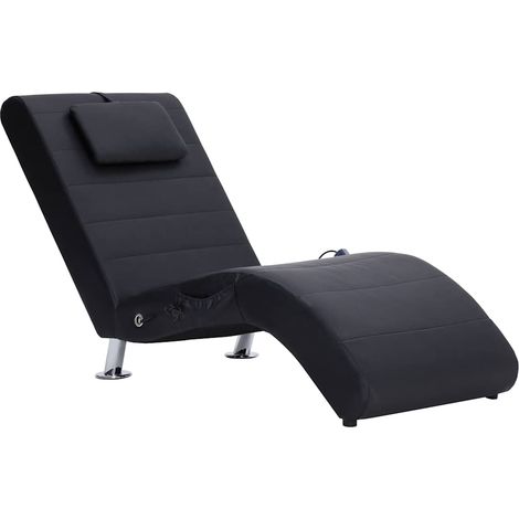 Chaise longue Transat Bain de soleil de massage avec oreiller Noir Similicuir (1/5)