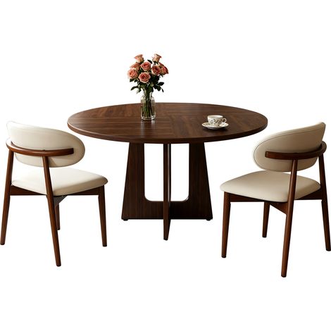CHICFURN Ensemble table à manger ronde avec 2 chaises, table repas 120 cm en MDF décor bois foncé, pieds réglables, mobilier salle à manger et séjour (1/5)