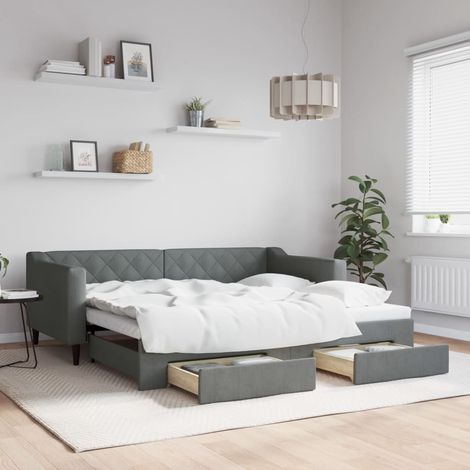 Daybed with Trundle&Drawers without Mattress Dark Grey 90x190 cm Single vidaXL (1/5)
