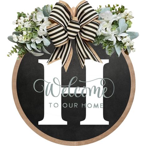 (H) Panneau décoratif rond en bois, personnalisé avec 26 lettres anglaises, pour porte d'entrée. Pièce à suspendre. (1/2)