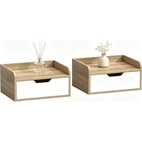 Set aus 2 wandhängenden Nachttischen mit Schublade und erhöhter Kante, Natur/Weiß (1/5)