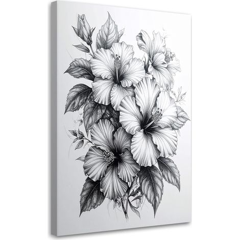 Stampe su Tela, Fiori in bianco e nero in una composizione botanica ricca di dettagli. - 40x60 (1/2)