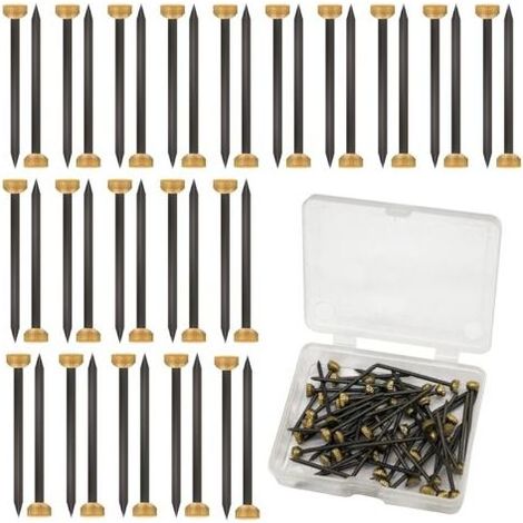Lot de 50 clous de suspension de photos avec tête en laiton de 4 mm pour accrocher des photos avec boîte de rangement en plastique noir et jaune - Petits clous pour cadre, murs, clôtures en (1/5)