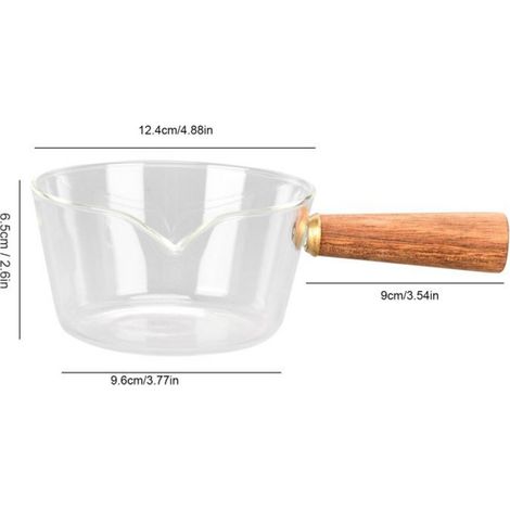 Pot À Lait - Verre Borosilicaté - 400 Ml - Bec Verseur En V - Poignée En Bois - Transparent (1/5)
