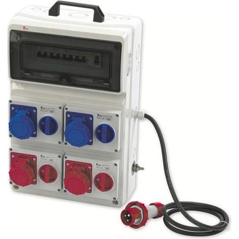 Quadro ASC portatile, 3KW 230V/9KW 400V, IP65, 2 prese interbloccate 2P+T 16A e 2 prese 3P+T 16A, spina 3P+N+T 16A, con magnetotermico e differenziale generale - Rosi 2202