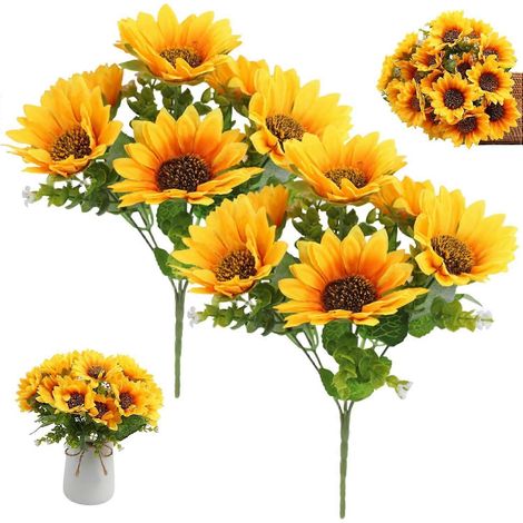 Tournesols artificiels lot de 2 7 têtes 31 cm fleurs plastiques réalistes pour décoration centres de table mariage et fêtes (1/5)