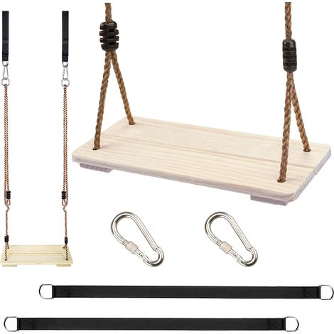 balançoire en Bois, balançoire pour Enfants balançoire extérieure en bois avec corde de chanvre réglable – pour l'intérieur et l'extérieur, charge maximale de 130 kg (1/5)