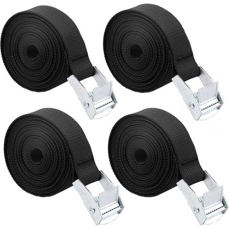 Sangle d'arrimage de 2 m - 4 sangles de fixation avec cliquet - Sangle de fixation courte - Pour porte-vélos - Noir (1/5)