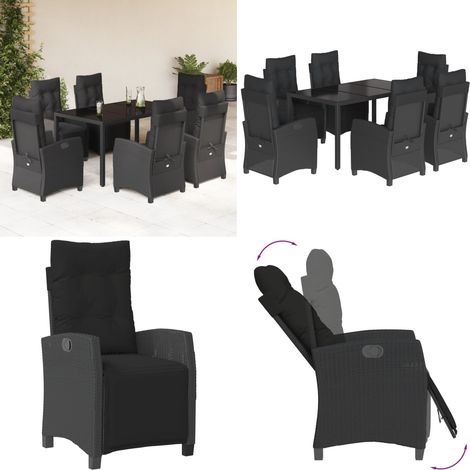7-tlg. Garten-Essgruppe mit Kissen Schwarz Poly Rattan - Gartenstuhl - Gartentisch (1/5)
