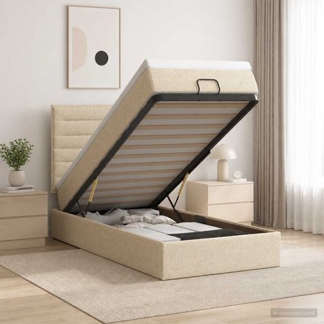 vidaXL Lit coffre avec matelas et LED Crème 100 x 200 cm Tissu (1/5)