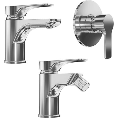 Ensemble mitigeur avec lavabo, bidet et douchette encastrée en laiton chromé Mod. Mia (1/4)