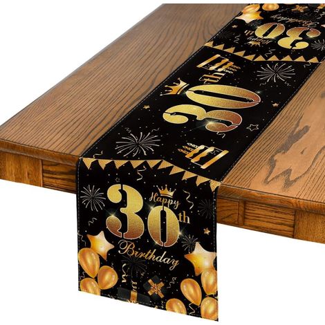 Decorazione Tavolo per Festa di 30° Compleanno Nero Oro 40x140 cm (1/5)