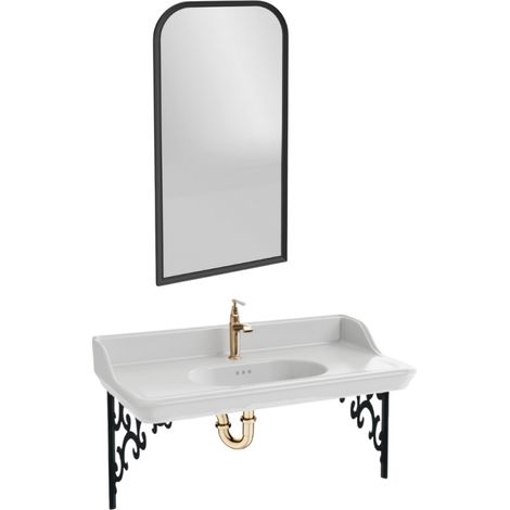 Pack plan vasque suspendu JACOB DELAFON Cléo 1890 + miroir + robinet or + siphon or