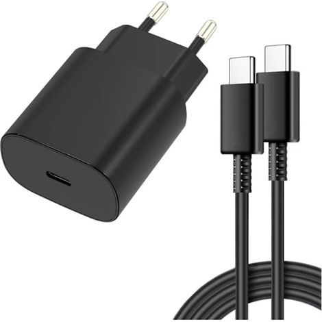Chargeur rapide NN 25 W compatible avec adaptateur Samsung et câble USB-C 2 m, lot de 3, alimentation à charge rapide haute vitesse, noir, 3 broches Samsung (25 W noir) (1/4)