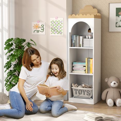 Estantería para Libros Infantil de 3 Niveles Estantería Infantil para Guarderías Habitación Infantil Blanco y Natural (1/5)