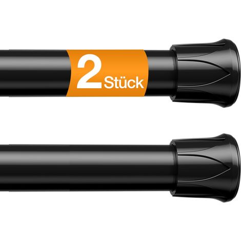 Lot de 2 tringles à rideaux sans perçage - 67-124 cm - Tringle télescopique à clipser - Tringle de serrage extensible pour fenêtre, cadre de porte, cuisine et armoire (noir) (1/5)