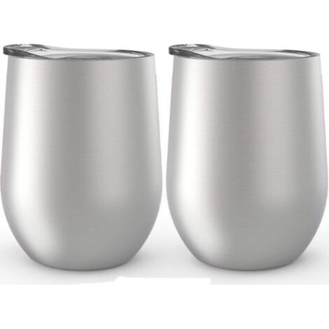Verres à vin en acier inoxydable sans anse, lot de 2, 35 cl. Verres à vin à double paroi isolée sous vide avec couvercles (lot de 2). (1/5)