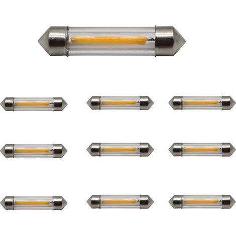 10pcs T11 SV8.5 C5W 27mm 31mm 36mm 39mm 41mm LED Festoon Car Lights Bulbs 12V COB Filament for Car Interior Lighting DE3021 DE3022 (White, 39mm/1.54in) (1/5)