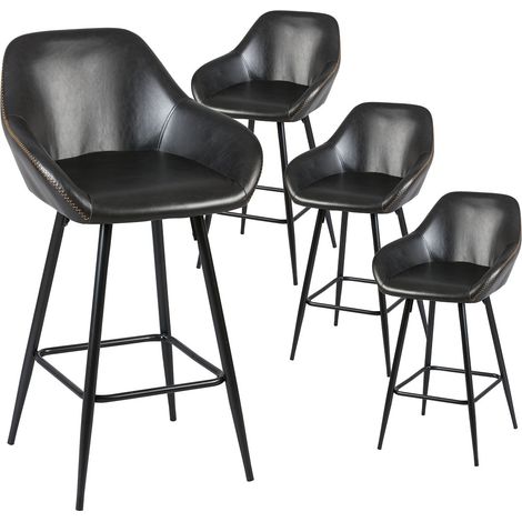THOME - Lot de 4 Tabourets de Bar Simili Noir (1/3)