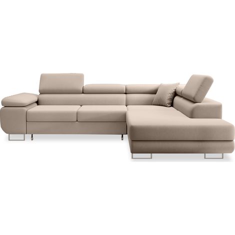 Canapé d'angle droit convertible Marius velours Beige (1/5)