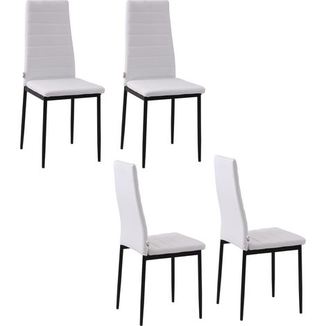 Ensemble de 4 chaises rembourrées pour salon ou salle à manger, chaises de cuisine modernes en métal et tissu blanc (1/5)