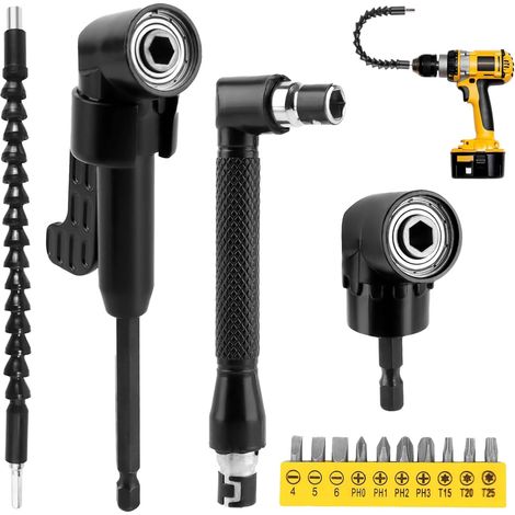 14 Pièces Renvoi d'Angle Visseuse Kit, 105° Tournevis Flexible, Rallonge Perceuse Visseuse Flexible pour Perceuse, Porte Embout pour Forets à Angle Droit d'Extension Kit (1/5)