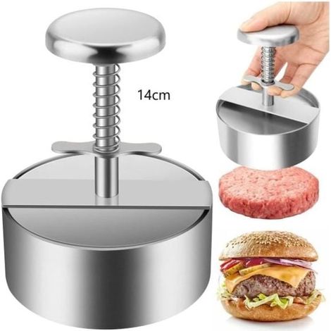 Presse à Burger, 304 Acier Inoxydable Presse à Hamburger, Ajustable Steak Haché Presse à Burger, Facile à Utiliser, Antiadhésive Presse à Hamburger pour Réunion de Famille, Fête-14cm (1/4)
