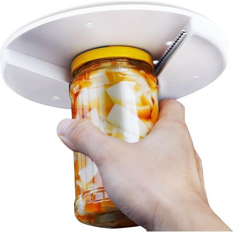 Apribottiglie, apri coperchi e apri barattoli da riporre sotto il pensile della cucina, ideale per anziani e persone con mani deboli o affette da artrite, 18 cm, bianco. (1/5)