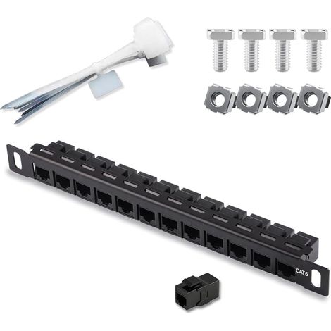 12 Port Patch Panel, 0.5u Rack Mount Cat6 Patch Panel, Rj45 Pro 110 Patch Panel, Easy to Install, Detachable Cable, Rustproof and Durable (Rj45 Right) (1/5)