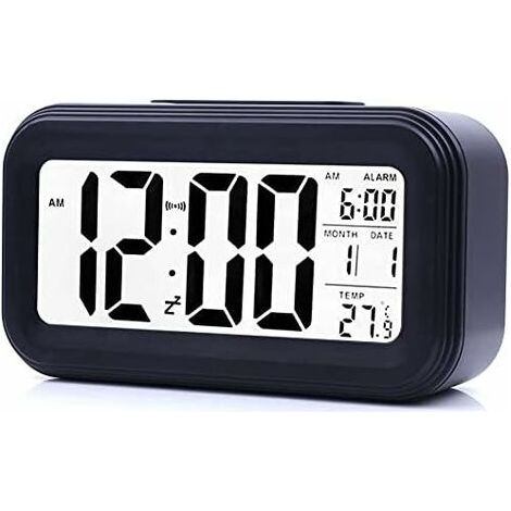 Aiperq Digital Alarm Clock, Battery Operated Silent Digital Alarm Clock for Children and Adults, Large LED Screen, Temperature Display, Calendar (Black) (1/4)