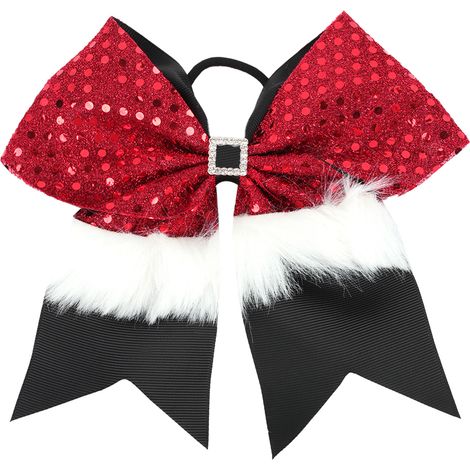 Set mit 1 paillettenbesetzter Weihnachtshaarschleife, große Weihnachtsmann-Schleifen, dekorative Accessoires im Cheerleader-Stil, für Frauen, Weihnachts-, Geburtstags-, Sport- und Partygeschenk