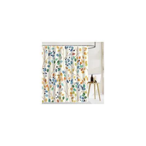 A 150 x 180 cm Rideau de douche anti-moisissure lavable en tissu de qualité supérieure, avec œillets et 12 anneaux, motif de plantes multicolores avec œillets, rideau de douche, baignoire (1/5)