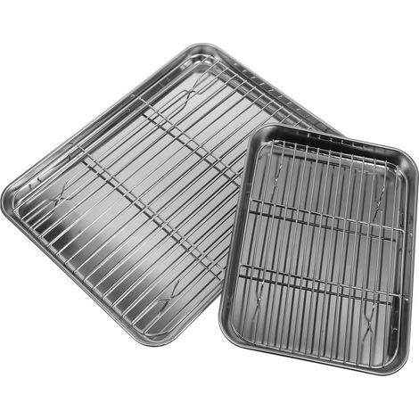 Ensemble 2 Pièces Plaques Égouttoir En Acier Inoxydable 31X24 Cm Avec Grille Drainage Rapide Pour Cuisine Barbecue Friture Légumes Fruits (1/5)