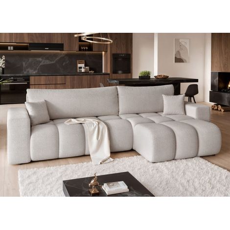 Ecksofa Schlafsofa Sofa ANABEL MAX in Stoff Centaur Hellgrau Ottomane Rechts (1/5)