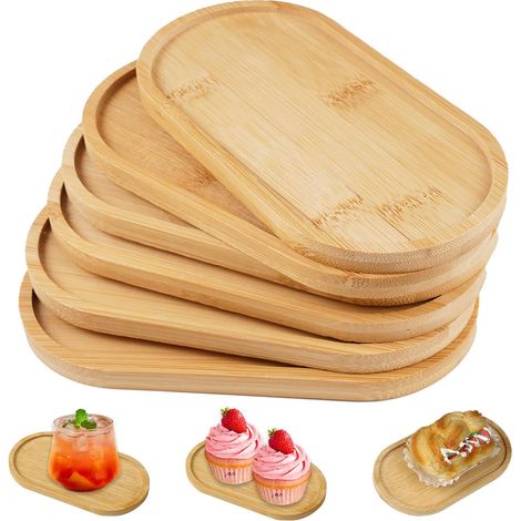 6 Pièces Petit Plateau de Service en Bois,17.5×8.8x1cm Pateaux Ovales en Bambou,Petit Plateau Bois,Oval Wooden Serving Tray,Plateaux Ovale Boispour Nourriture,Bijoux,Pots de Fleurs,Café,Biscuit (1/5)