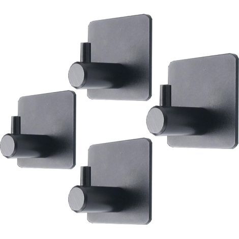 4-pack de porte-serviettes crochetés en aluminium, collés sans perçage, adaptés aux salles de bains, toilettes, cuisines, bureaux, etc. (Crochet carré noir) (1/5)