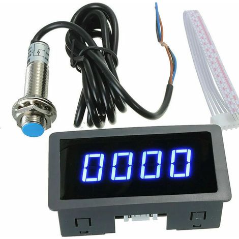 Sollbry Tachymètre Numérique - 4 Compteurs de Vitesse Tachymètre Numérique à LED + Capteur de Détecteur de Proximité à Effet Hall NPN (Couleur : Bleu) (1/4)
