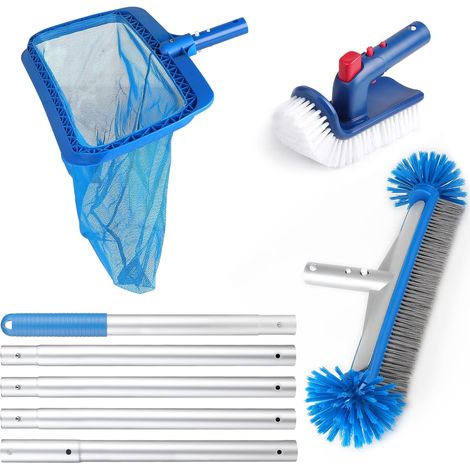 Swimming Pool Cleaning Kit, Includes 17 Inch Cleaning Brush, 175 cm Long Handle Aluminium, Angle Brush for Pools, Fine Mesh Pool Skimmer Net (1/5)