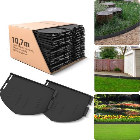 72 bordures de jardin en plastique noir, 10,7 m de long, 13 cm de haut. Flexibles et faciles à installer, idéales pour délimiter pelouses, plates-bandes et allées. Décoratives et résistantes.