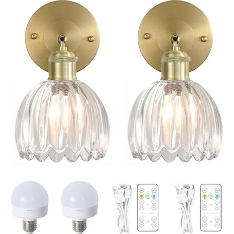 Applique murale LED d'intérieur avec ampoules - Lampe murale moderne d'intérieur - Pack de 2 chargeurs tricolores transparents- Doré - Pour chambre à coucher, salon, escalier, couloir [Classe énergéti