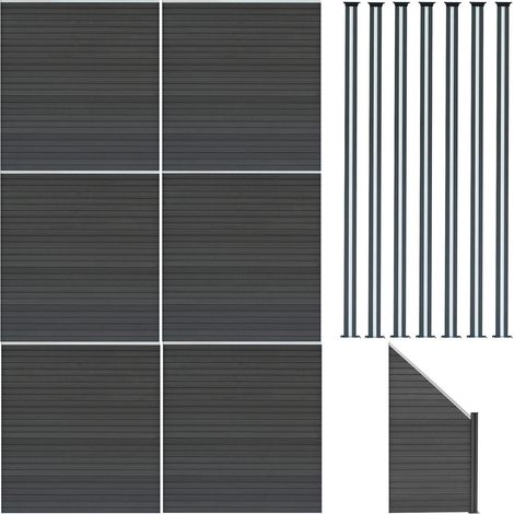 WPC Steckzaun x6, Eckstück x1 & LED Zaunpfosten x7, 1,85m Grau
