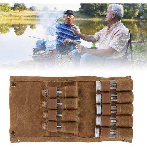 Tragbare Aufbewahrungstasche für Gewürze – Nasswachs-Canvas mit 9 Glasbehältern – 470 g Khaki (1/5)