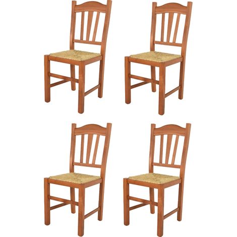 Tommychairs - Set 4 sedie modello Silvana per cucina bar e sala da pranzo, robusta struttura in legno di faggio color ciliegio e seduta in paglia (1/5)