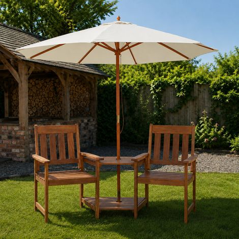 Rydal 2 Seater Wooden Love Seat & 2.7m Cream Parasol Set (1/5)