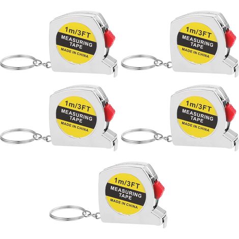Mini ruban à mesurer avec porte clés, 1 mètre/3 pieds ruban à mesurer rétractable petit ruban de mesure portable ruban à verrou coulissant 5 pièces (1/5)