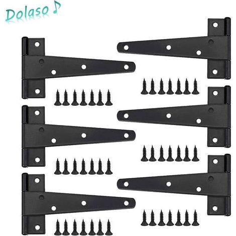 Charniere Porte Lourde 6pcs, Charniere Porte 6 Pouces, Charnière en T Noires, Charniere Plate Inox Charnières de Portes en Fer Charnières Robustes (1/4)