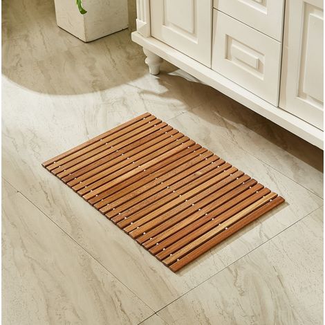 Tapis de bain en teck 60 x 40 cm antidérapant, séchage rapide HAVRYA (1/5)