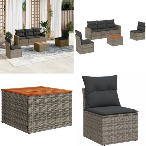 6-tlg. Garten-Sofagarnitur mit Kissen Grau Poly Rattan - Gartenmöbel Set - Outdoor Möbel - Rattan Gartenset - Lounge Set - Esstisch Set - Home & Living (1/5)