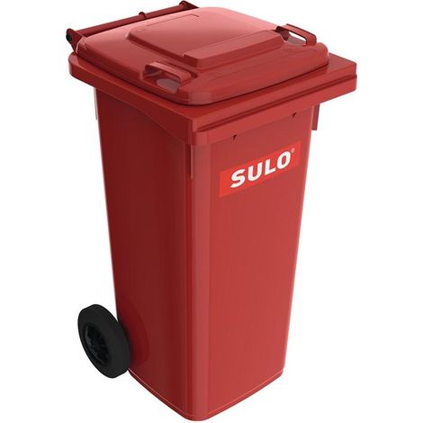 Bac à ordures 120 l HDPE rouge mobile selon EN 840 SULO